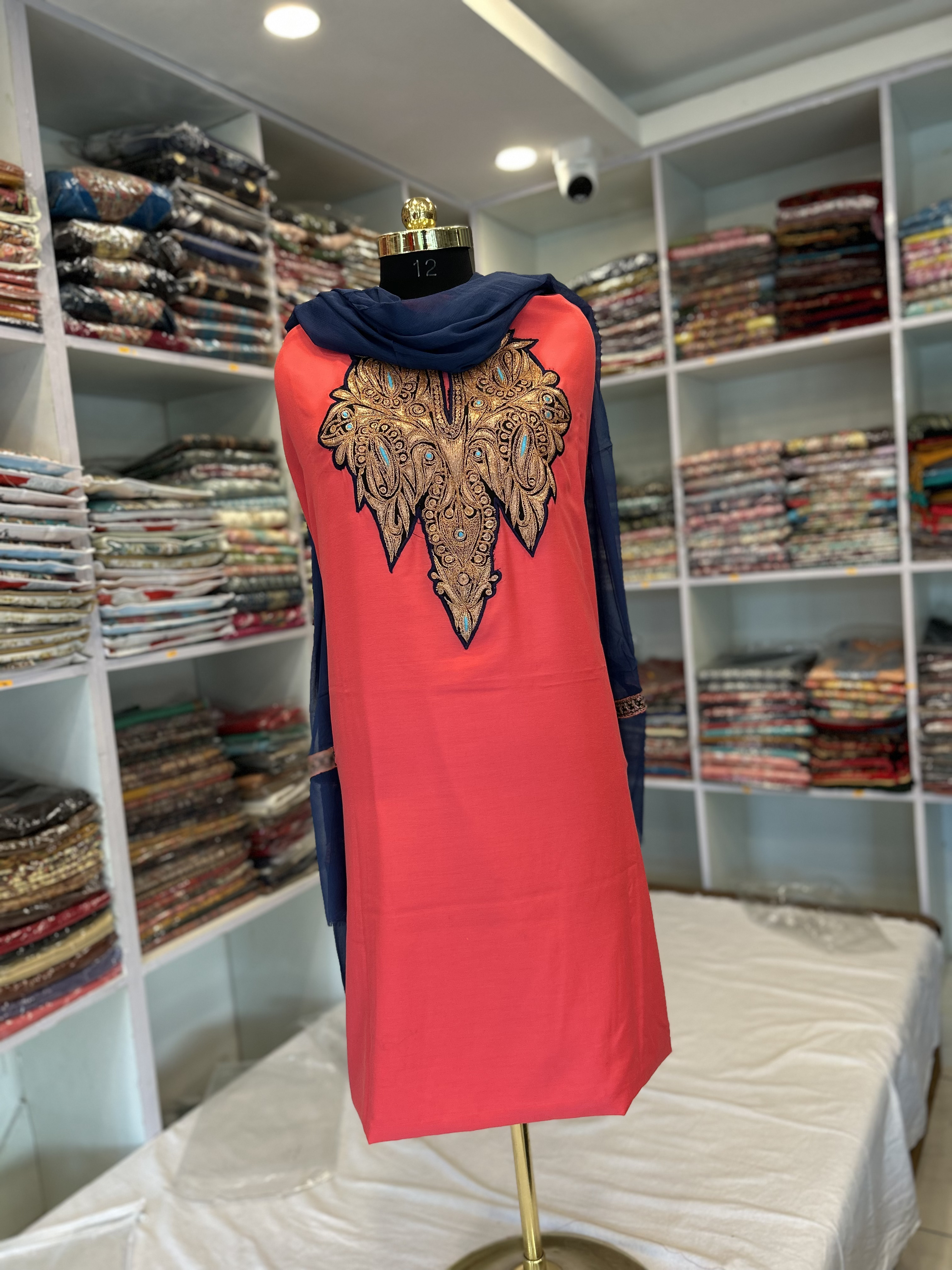 Silk with Patch Tila Work and Contrast Dupatta