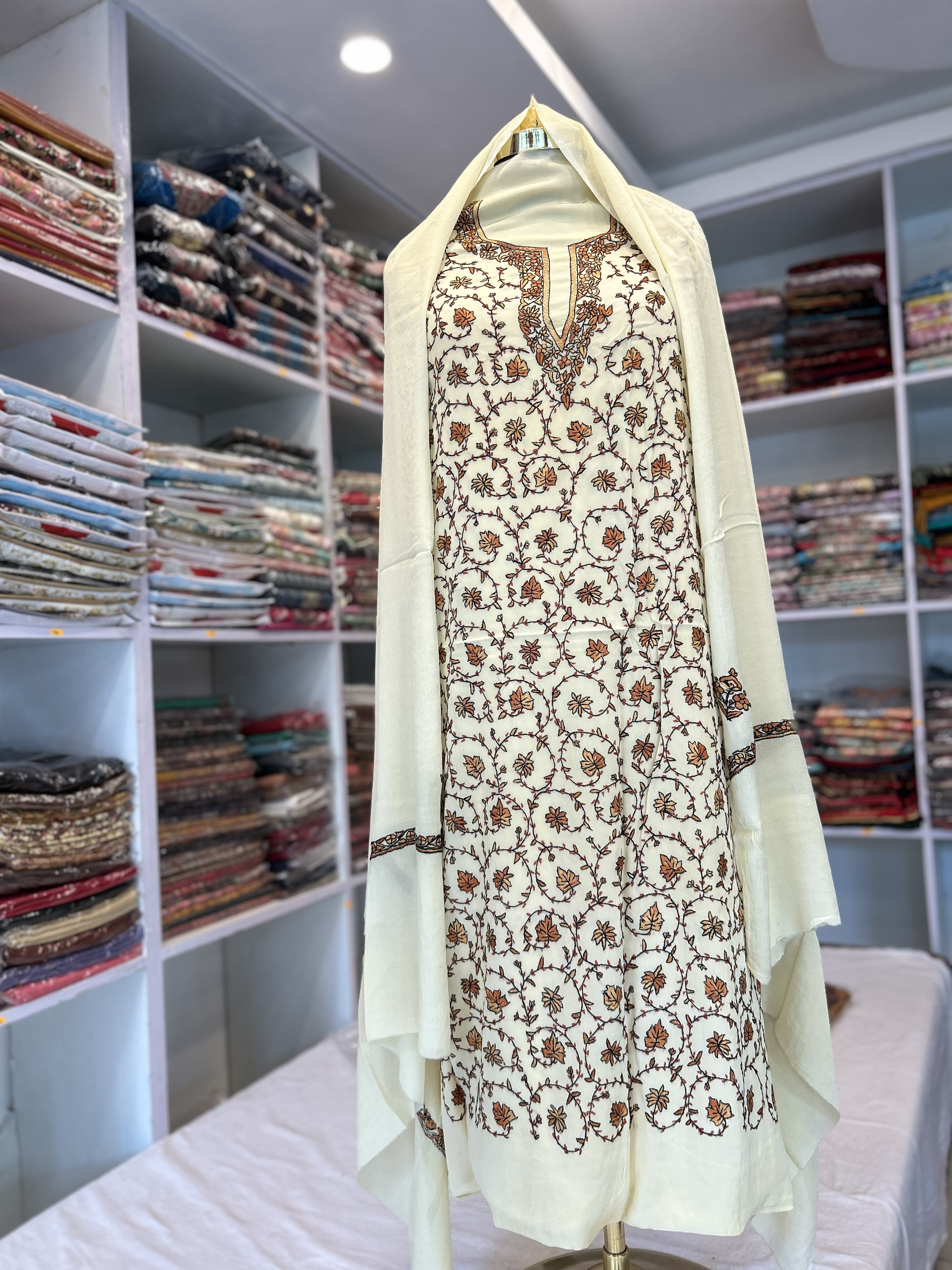 Silk with Patch Tila Work and Contrast Dupatta